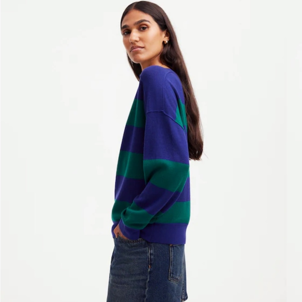 Women’s Madewell Merino Wool Pullover Sweater Cobalt Green Stripe Combo Medium - Picture 4 of 11